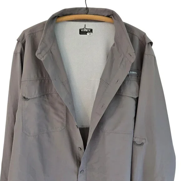 Habit Mens Solar Factor Long Sleeve Fishing Hiking Shirt Vented Grey Brown 2XL - Picture 5 of 14